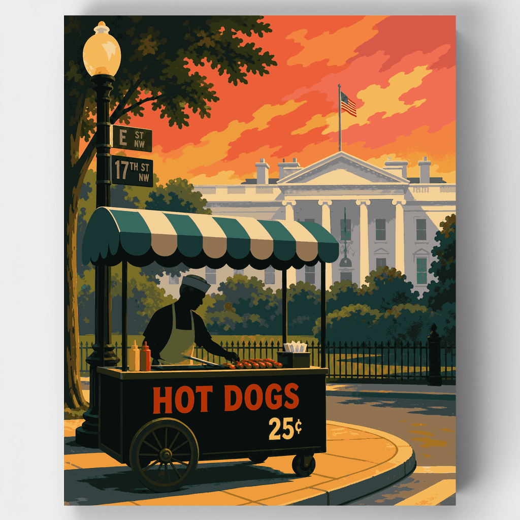 Carrito de perros calientes al atardecer - Kit de pintura por números — Estándar