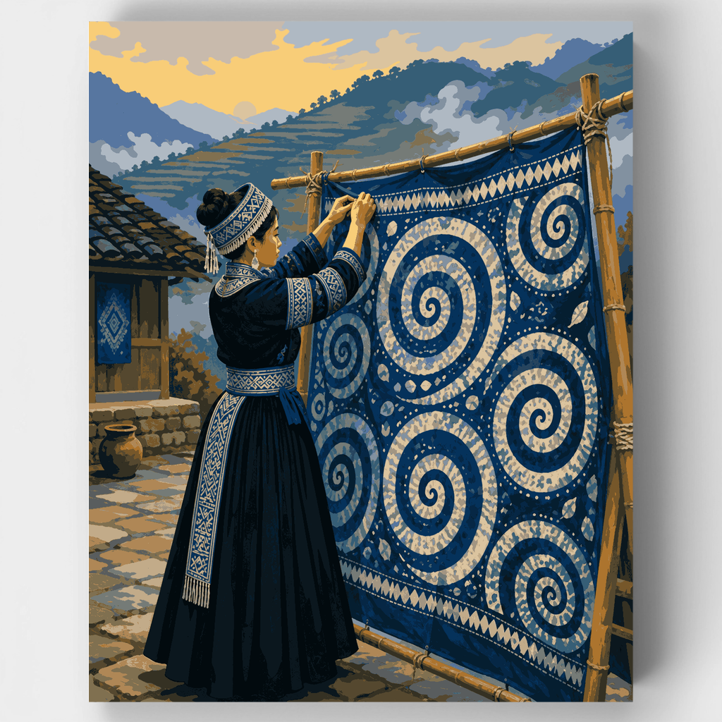Kit de pintura por números - Batik espiral índigo — Estándar