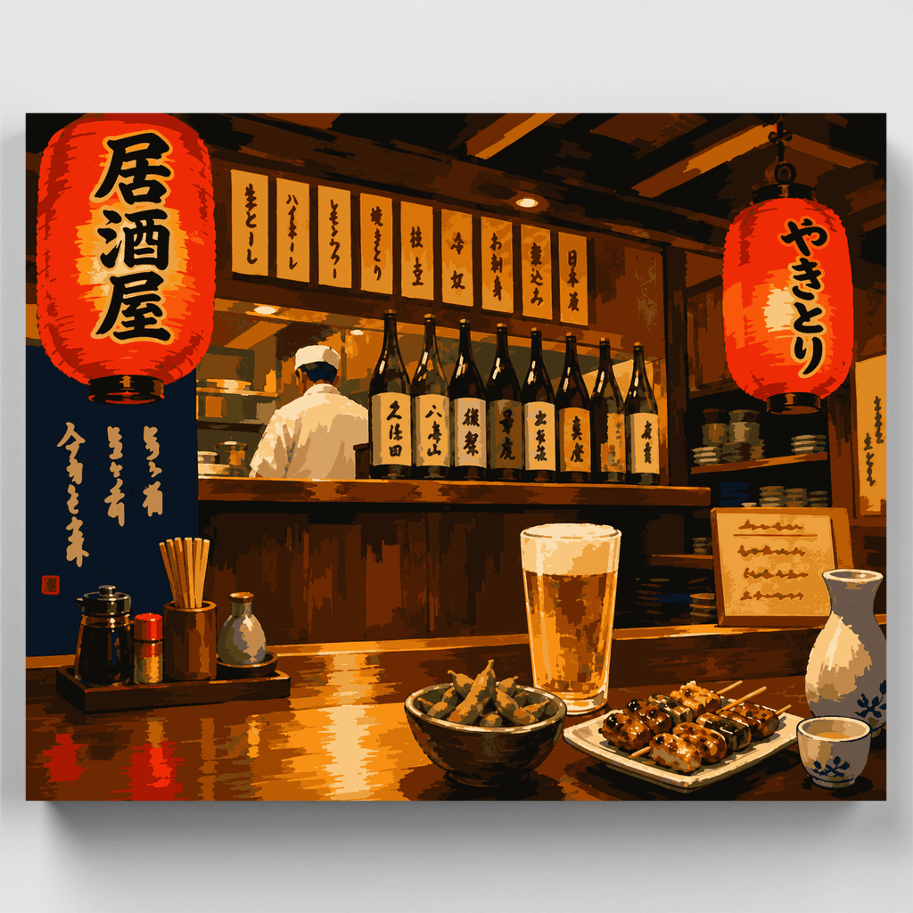 Bar Izakaya nocturno - Kit de pintura por números — Estándar