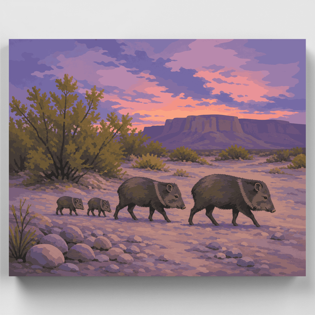 Familia de jabalíes al atardecer - Kit de pintura por números — Estándar