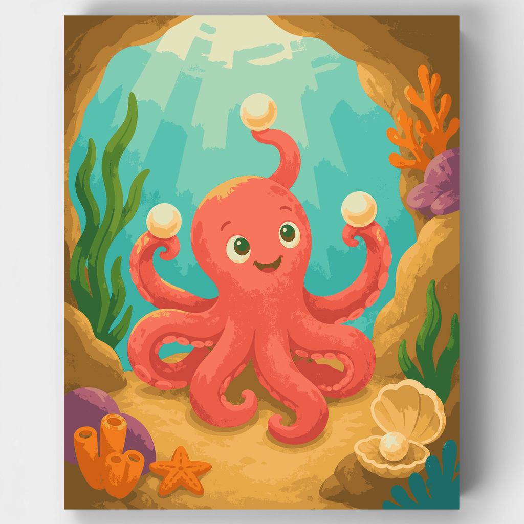 Kit de pintura por números: Pulpo con perlas malabareando — Estándar