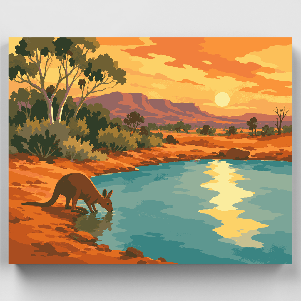 Kangaroo at Sunset Waterhole - Paint by Numbers Kit