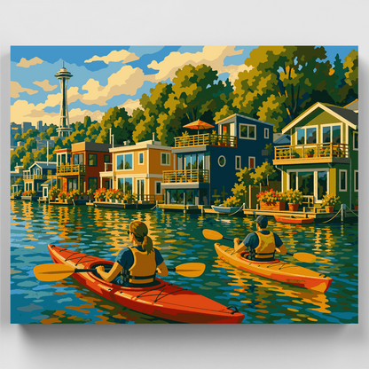 Kayaks on Lake Union - Paint by Numbers Kit