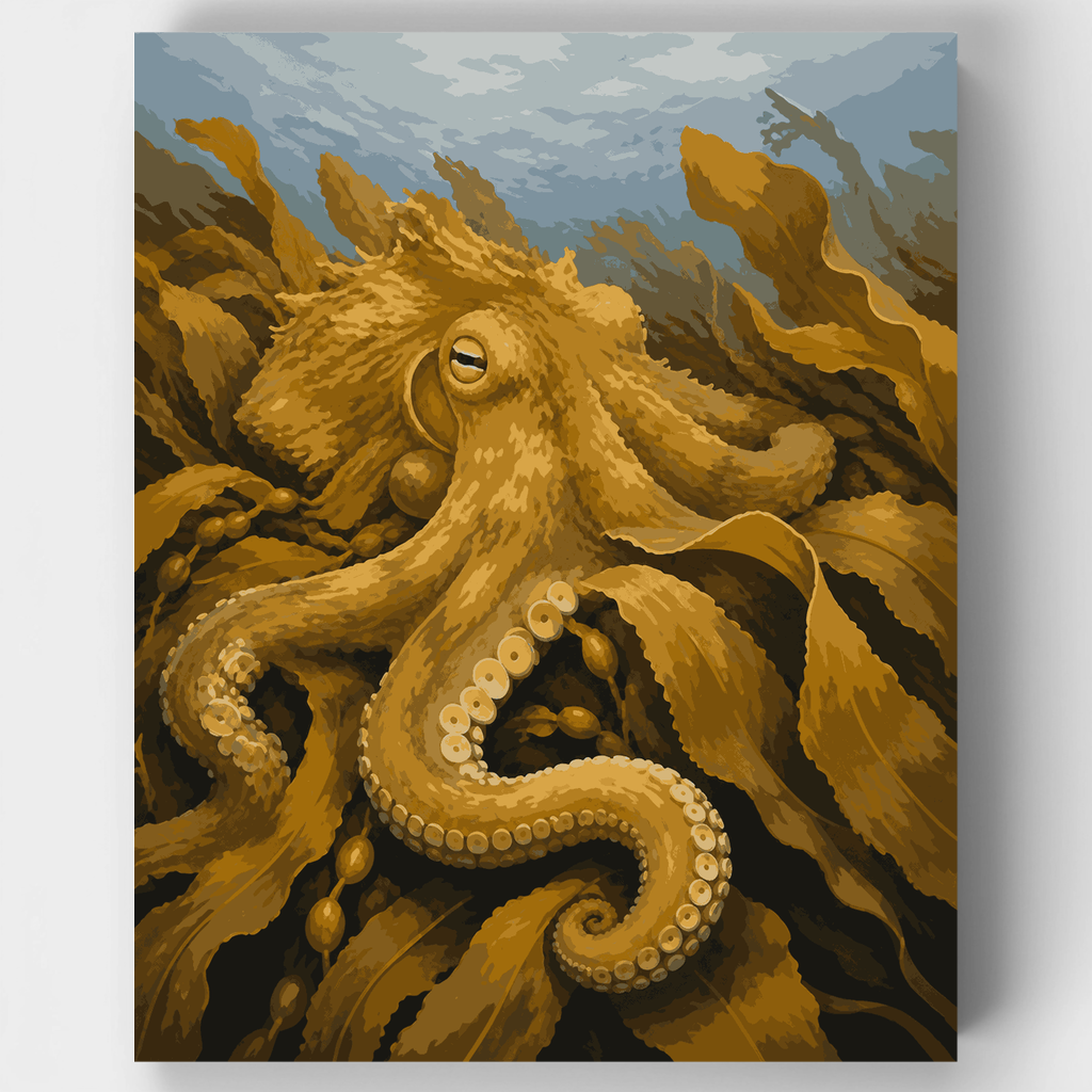 Kit de pintura por números: Pulpo camuflado en algas — Estándar