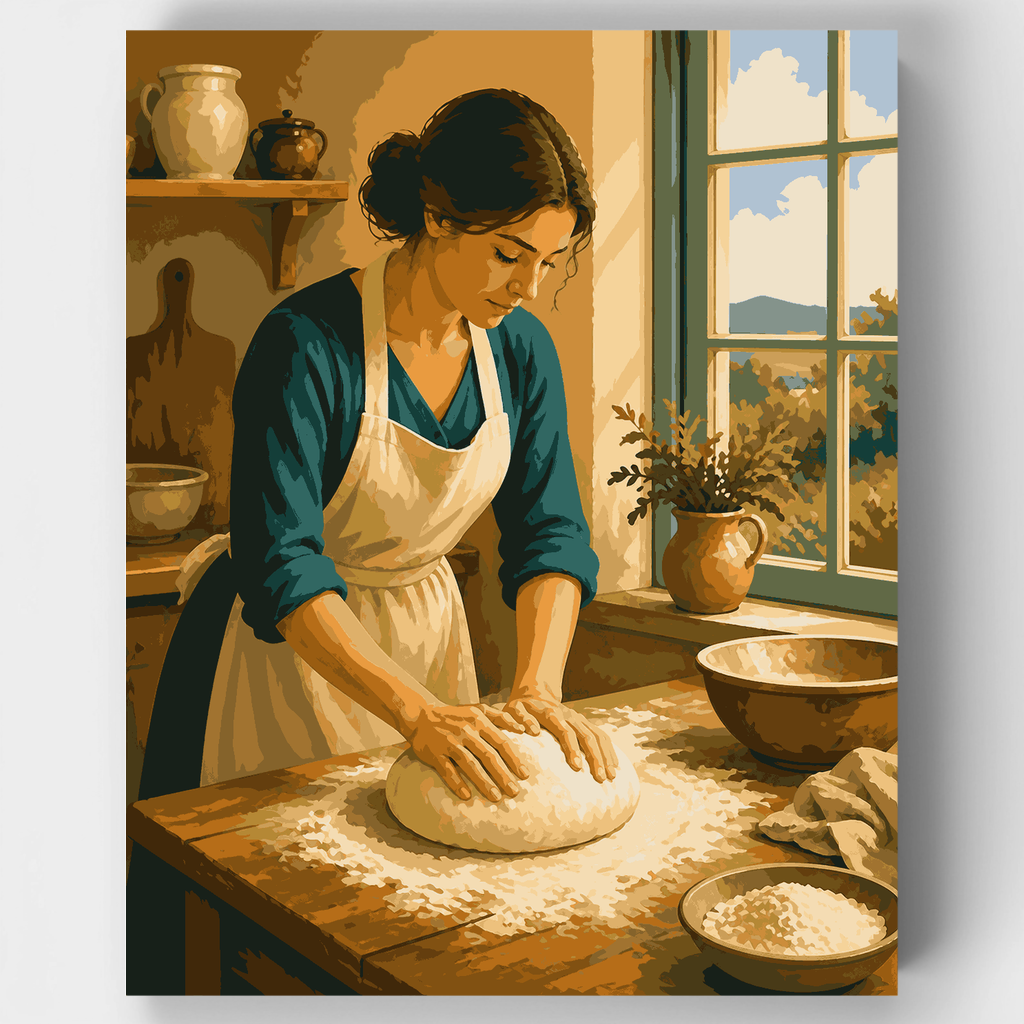 Amasando pan junto a la ventana - Kit de pintura por números — Estándar