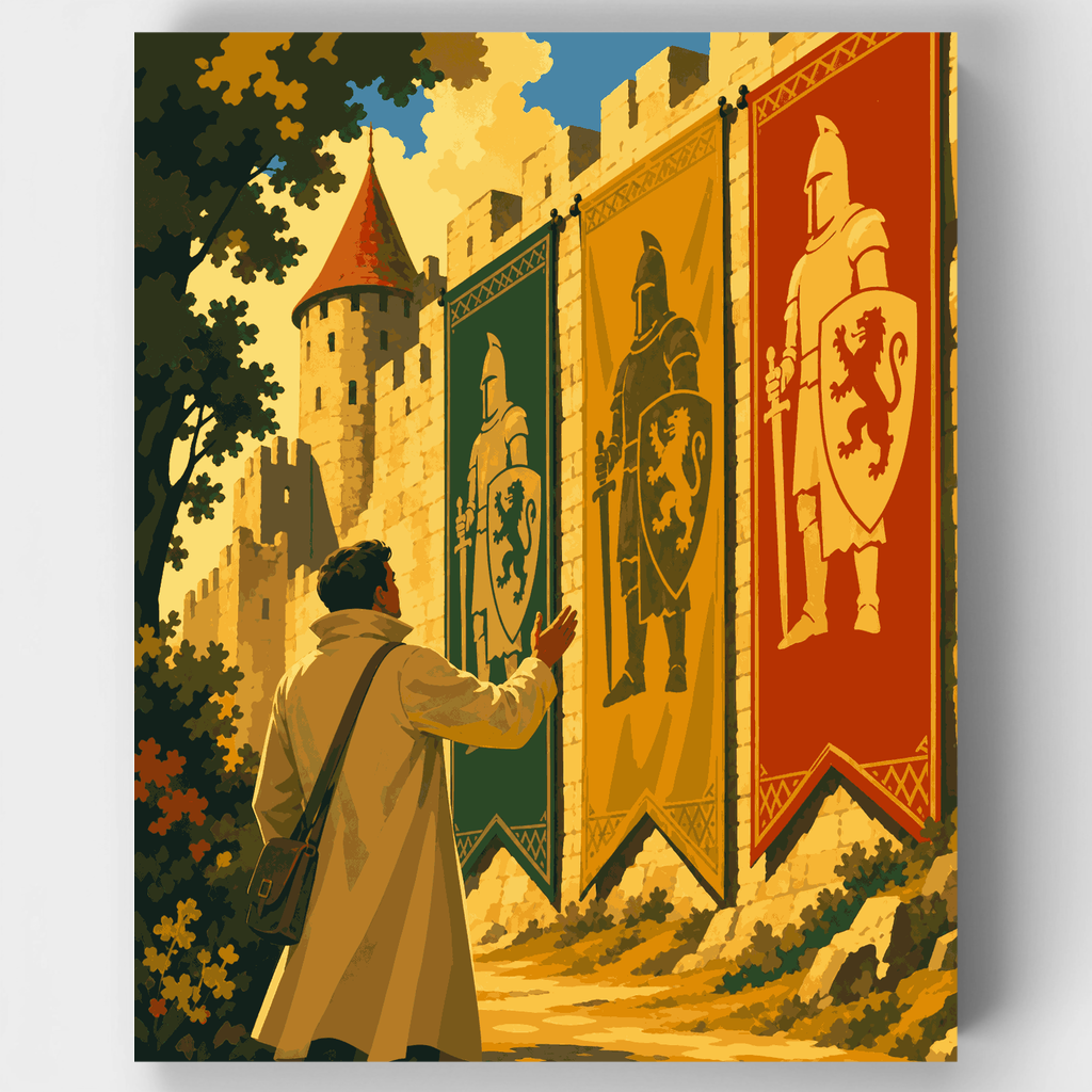 Kit de pintura por números: Castillo con estandartes de caballero — Estándar