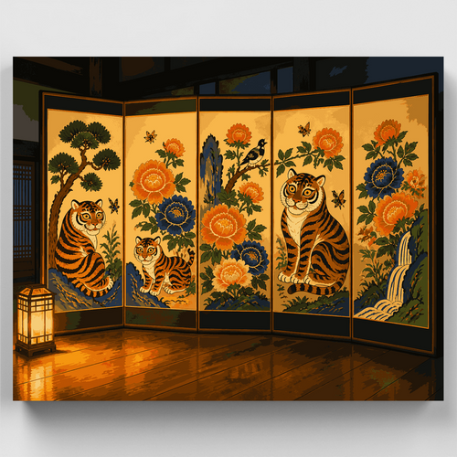 Korean Tiger Folding Screen - Paint by Numbers Kit