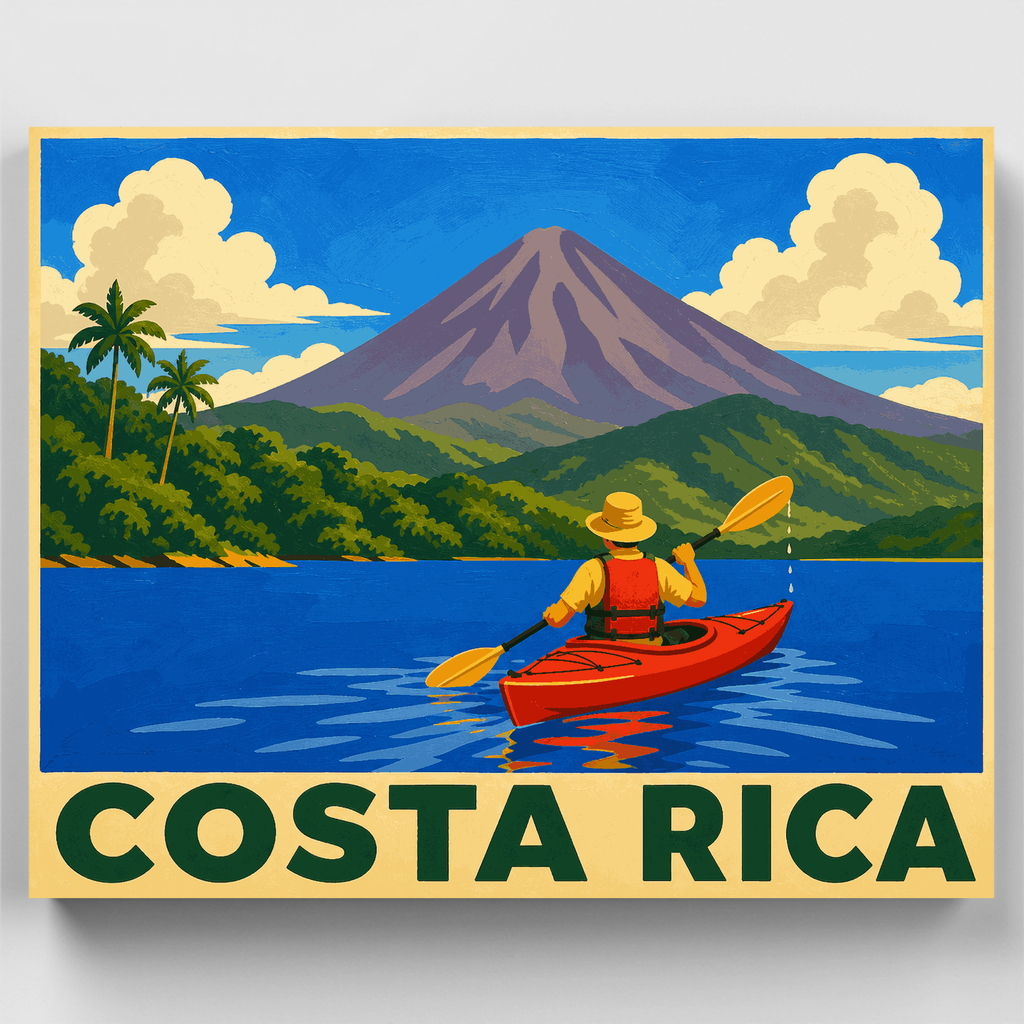 Kayakista en el Lago Arenal - Kit de pintura por números — Estándar