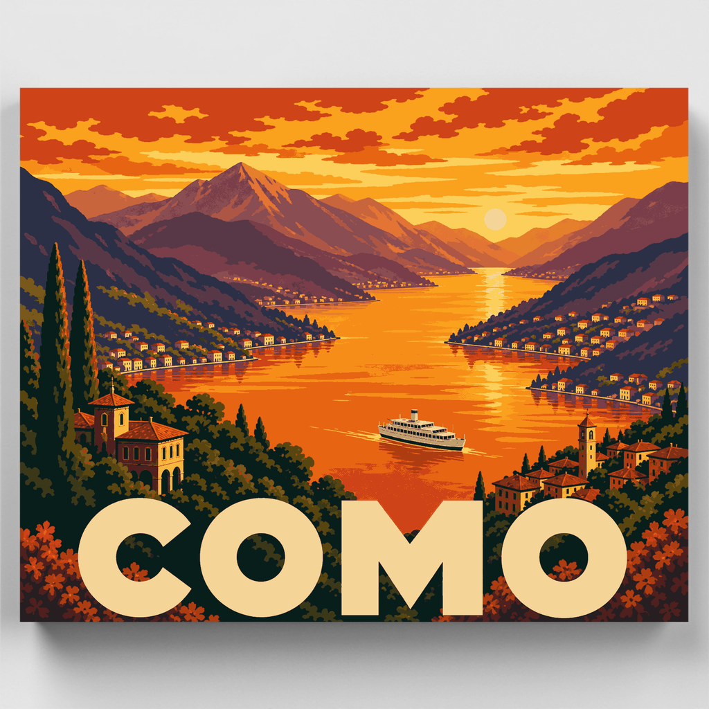 Atardecer en el lago de Como - Kit de pintura por números — Estándar