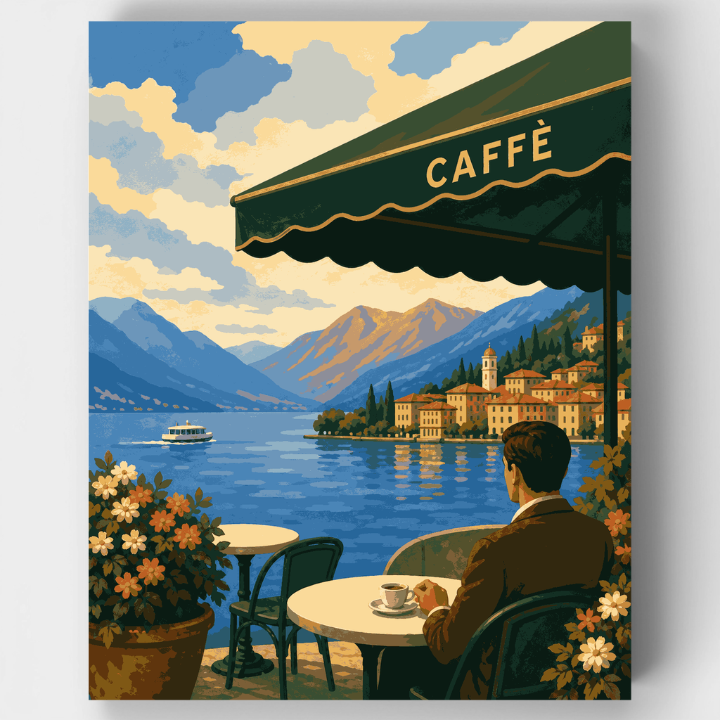 Terraza de cafetería junto al lago - Kit de pintura por números — Estándar