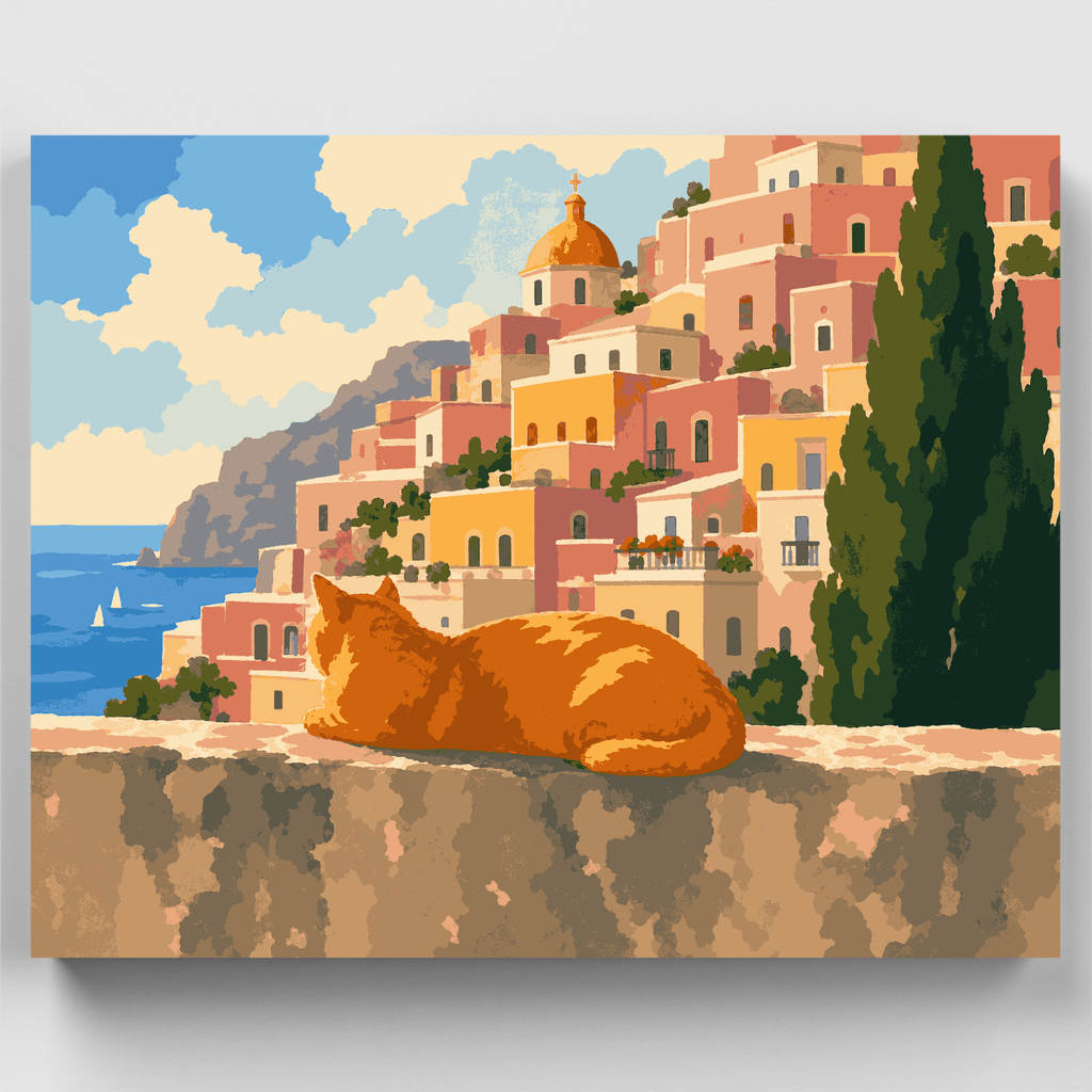 Gato perezoso en Positano - Kit de pintura por números — Estándar