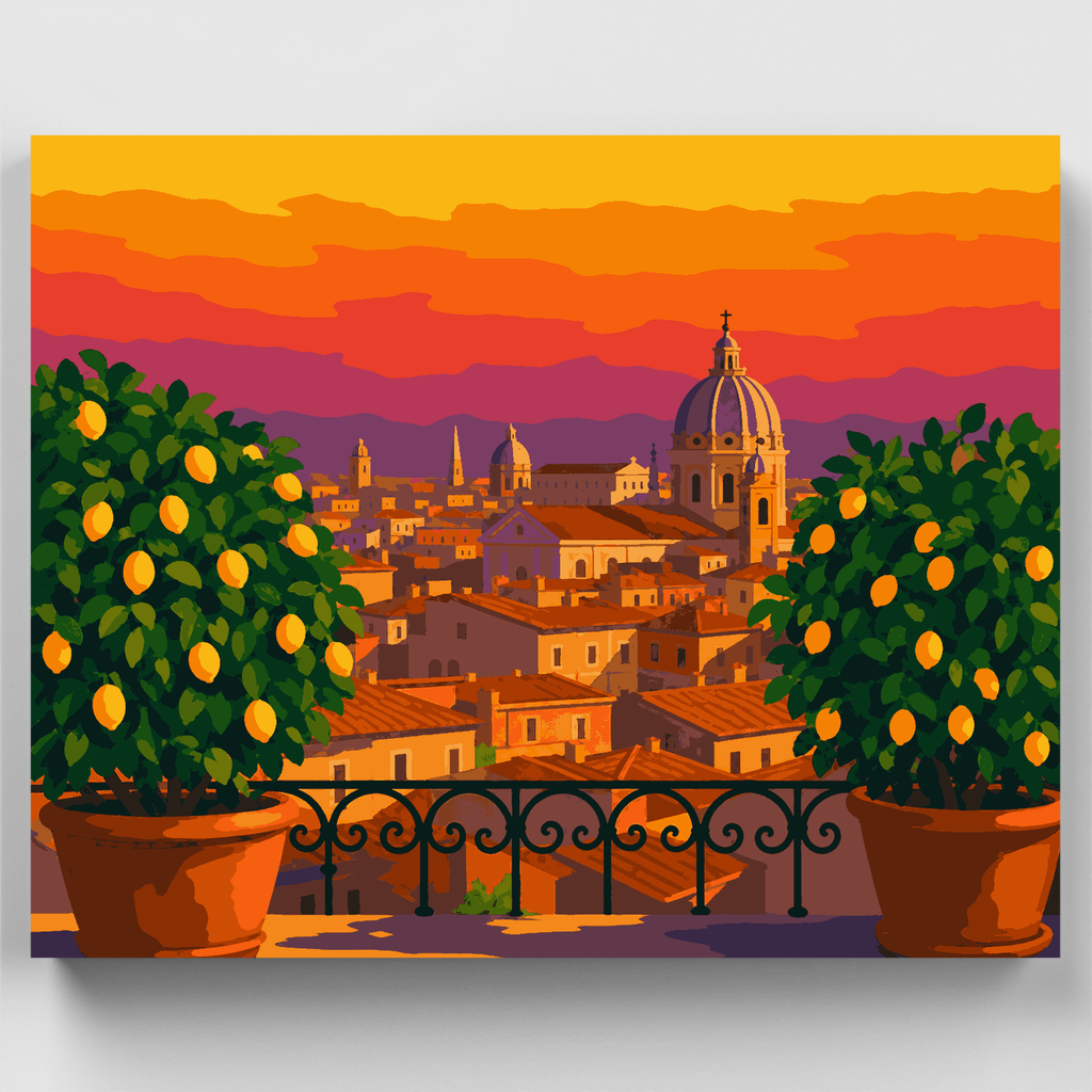 Terraza con limones al atardecer - Kit de pintura por números — Estándar
