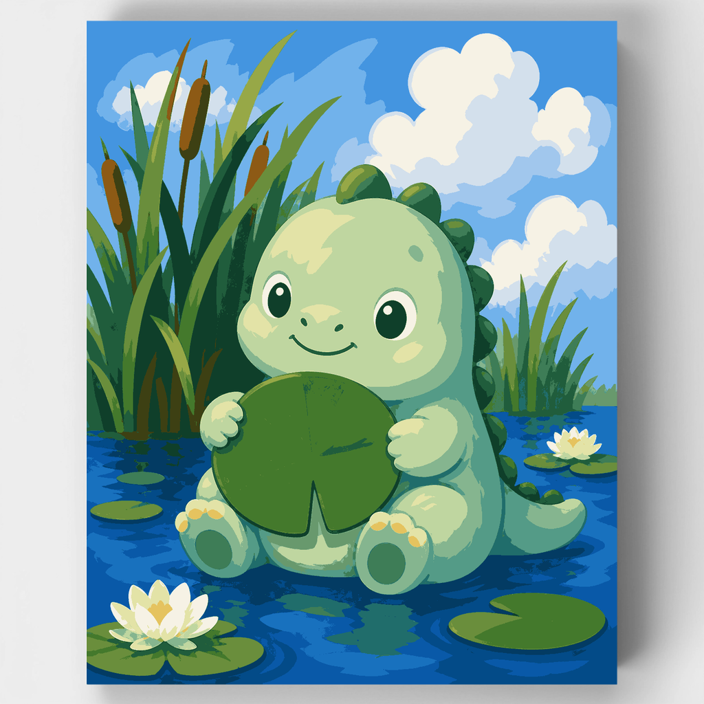 Kit de pintura por números - Dinosaurio en hoja de loto — Estándar