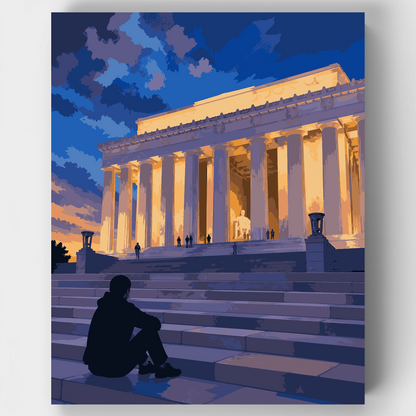 Lincoln Memorial Blue Hour - Paint by Numbers Kit