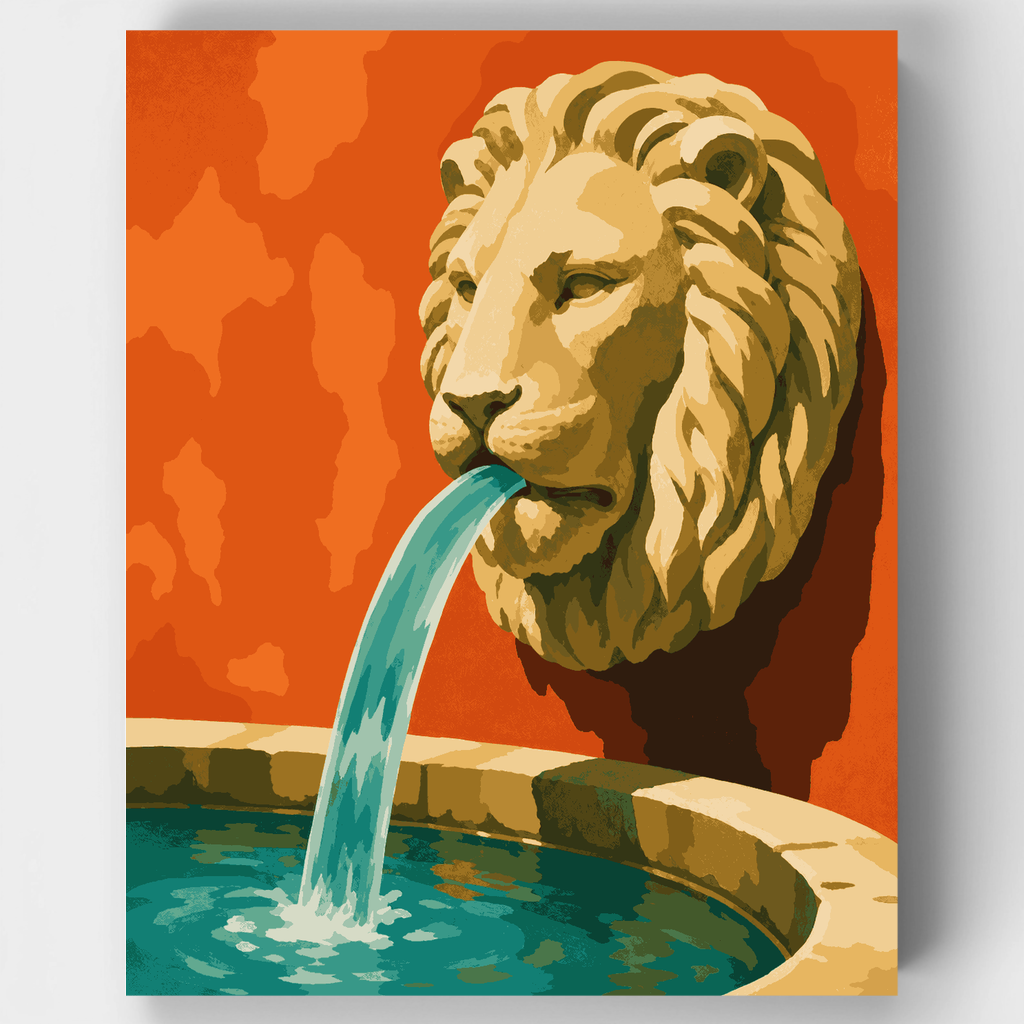 Fuente con cabeza de león - Kit de pintura por números — Estándar