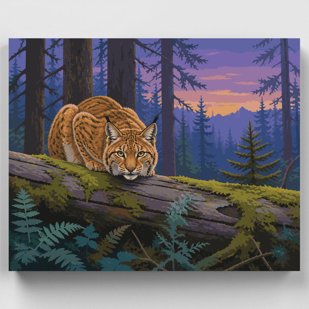 Lince en tronco con musgo - Kit de pintura por números — Estándar