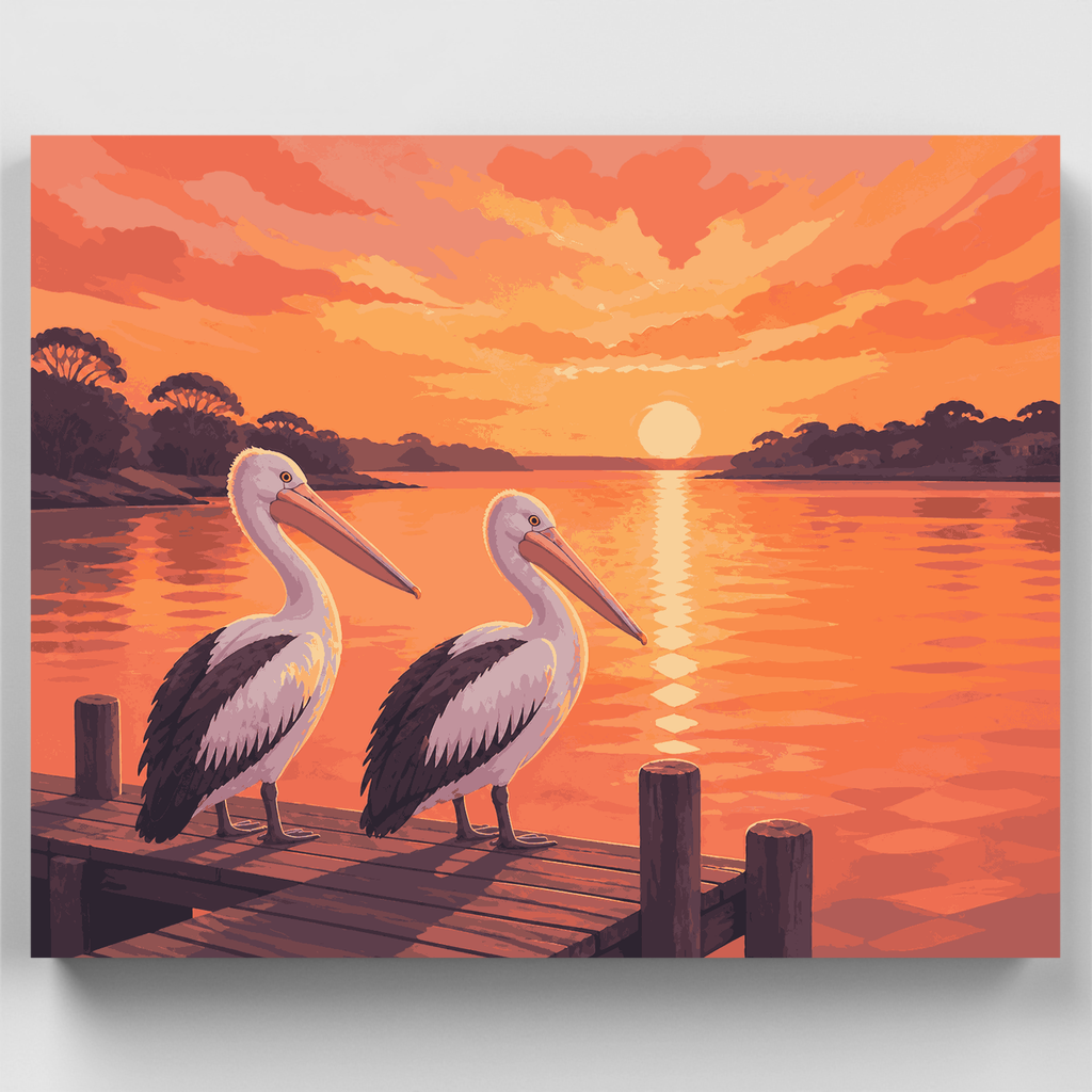 Pelícanos de Mandurah al atardecer - Kit de pintura por números — Estándar