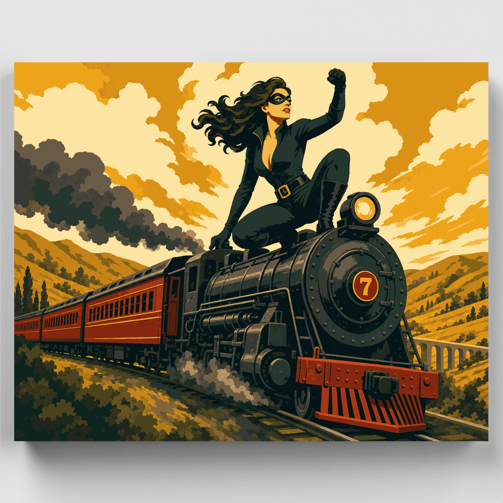Heroína enmascarada en el tren - Kit de pintura por números — Estándar