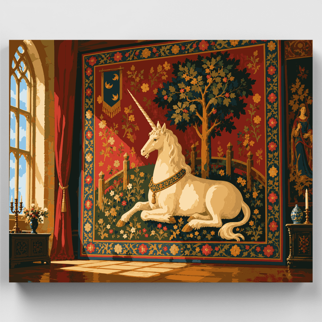 Tapiz de unicornio medieval - Kit de pintura por números — Estándar