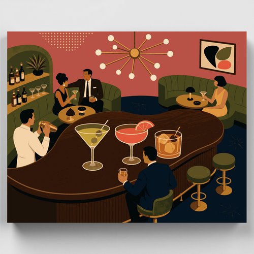Mid-Century Vintage Cocktail Lounge - Paint by Numbers Kit