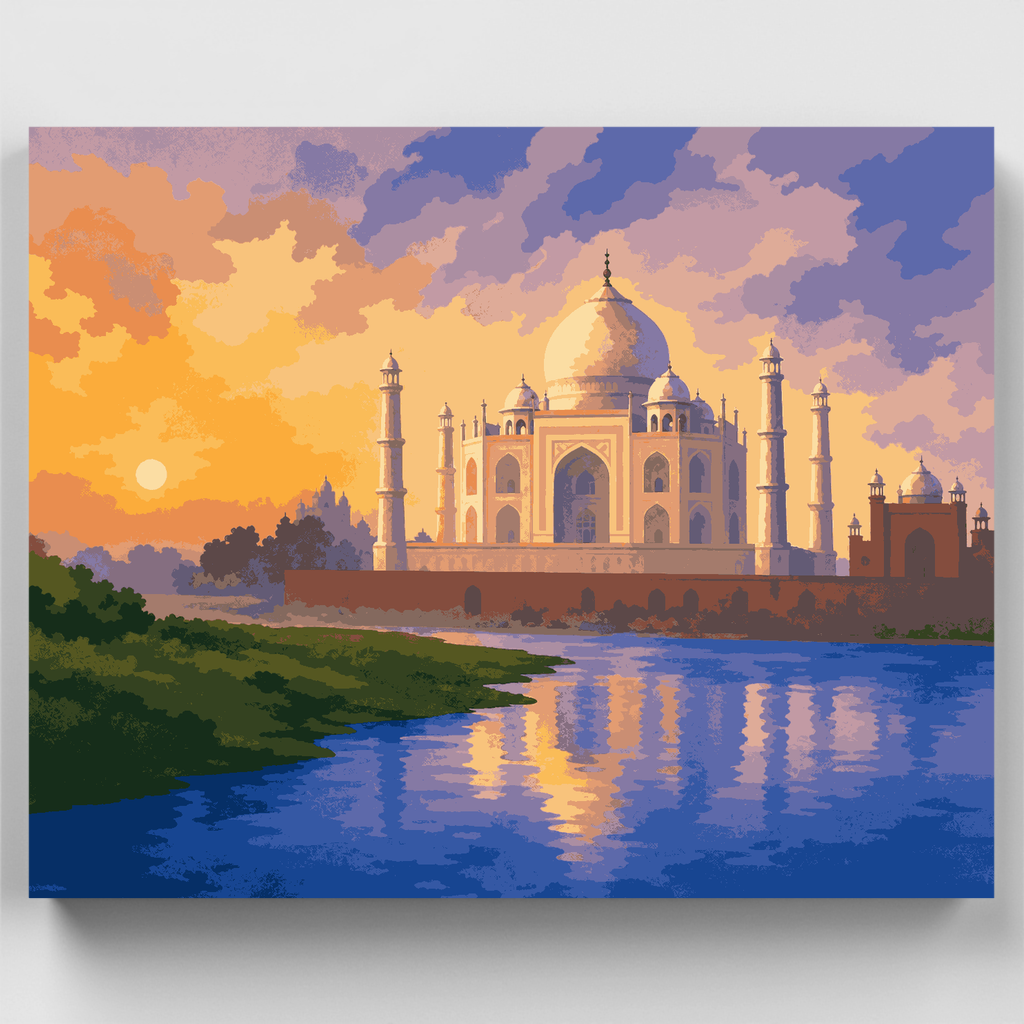 Kit de pintura por números: Amanecer brumoso en el Taj Mahal — Estándar