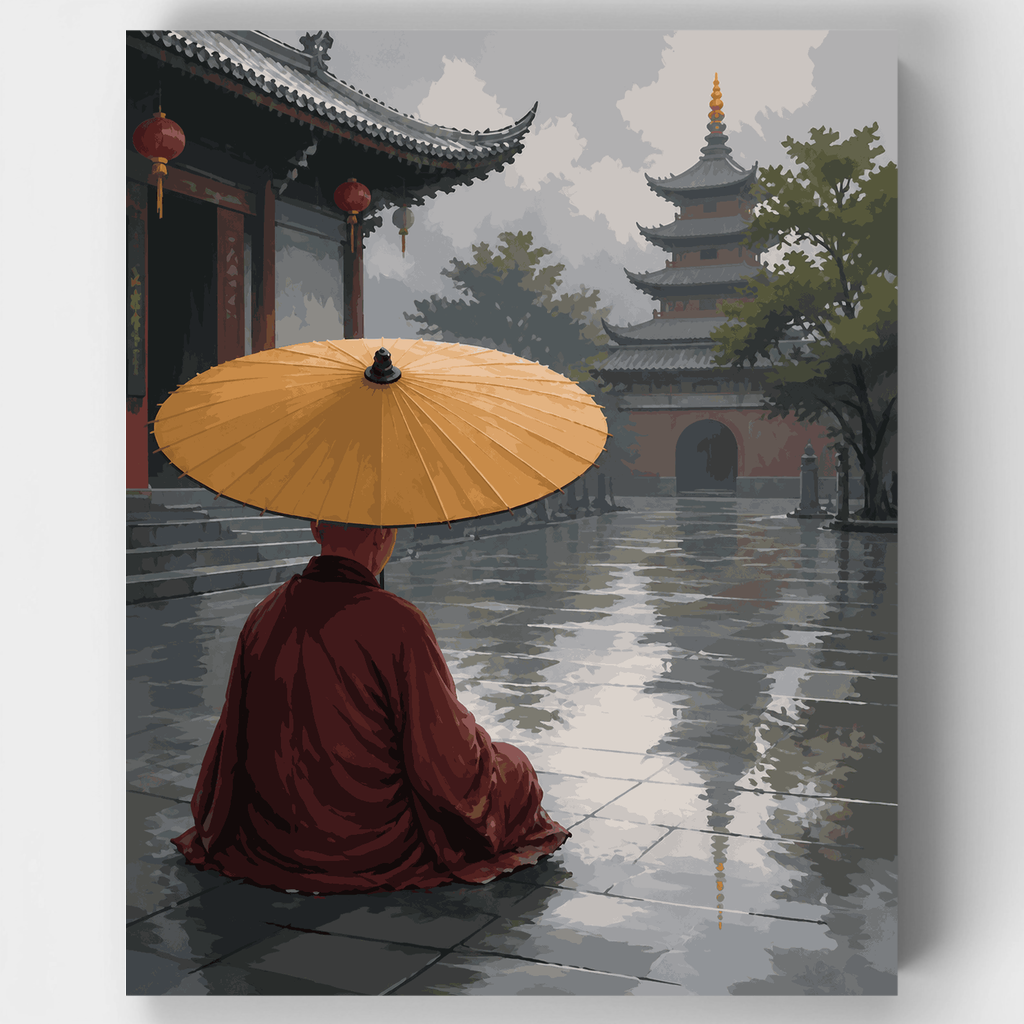 Kit de pintura por números - Sombrilla del templo bajo el monzón — Estándar