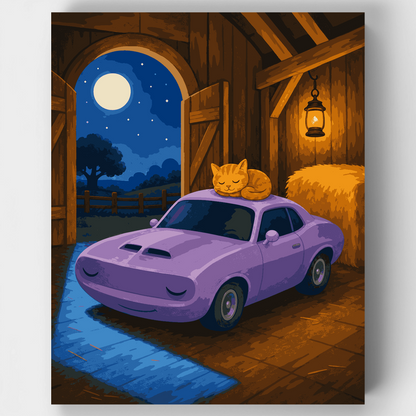 Moonlit Barn Muscle Car - Paint by Numbers Kit