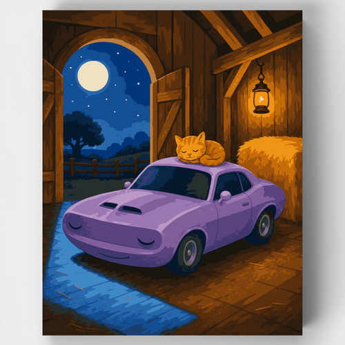 Moonlit Barn Muscle Car - Paint by Numbers Kit