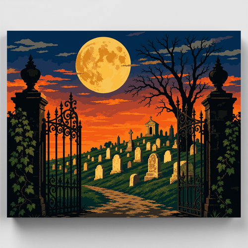 Moonlit Cemetery Gates - Paint by Numbers Kit
