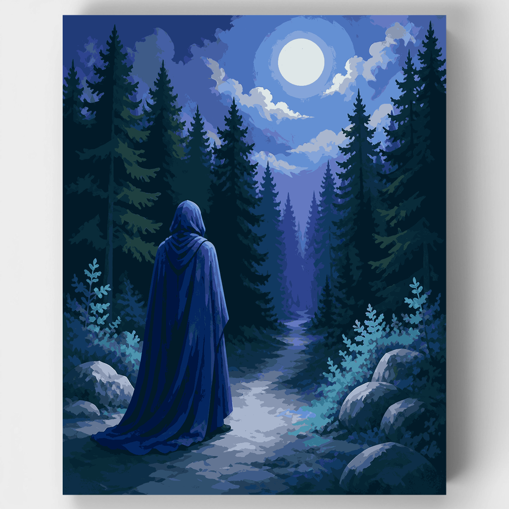 Kit de pintura por números: Caminante del bosque a la luz de la luna — Estándar