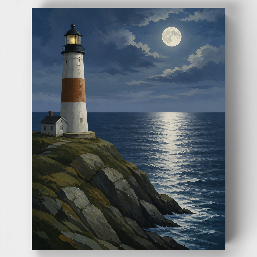Vigilia en el faro a la luz de la luna - Kit de pintura por números — Estándar