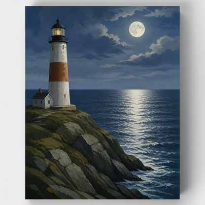 Moonlit Lighthouse Vigil - Paint by Numbers Kit