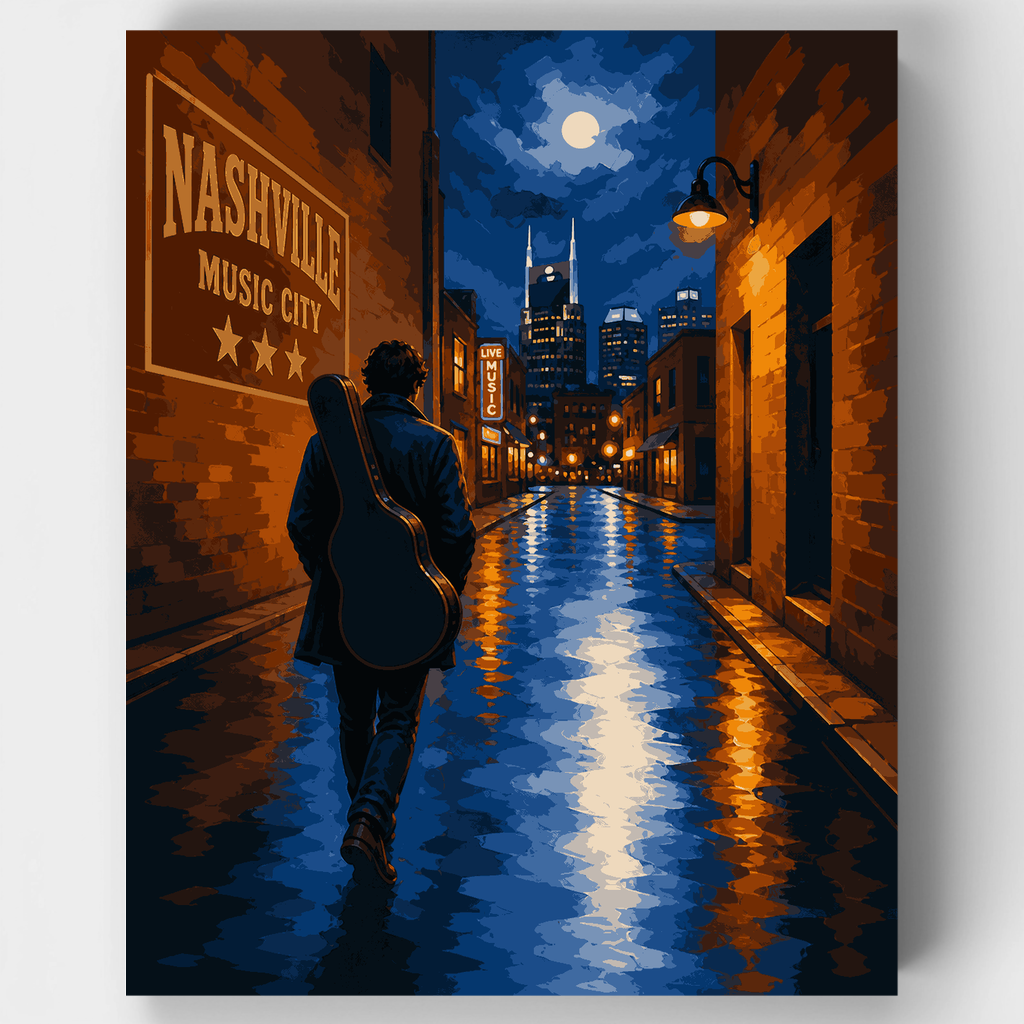 Ciudad musical bajo la luz de la luna - Kit de pintura por números — Estándar