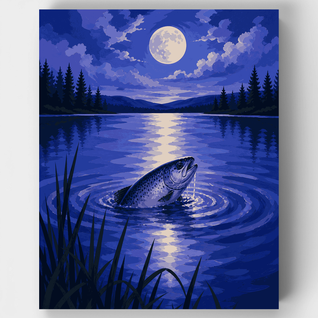 Kit de pintura por números: Trucha bajo la luz de la luna — Estándar