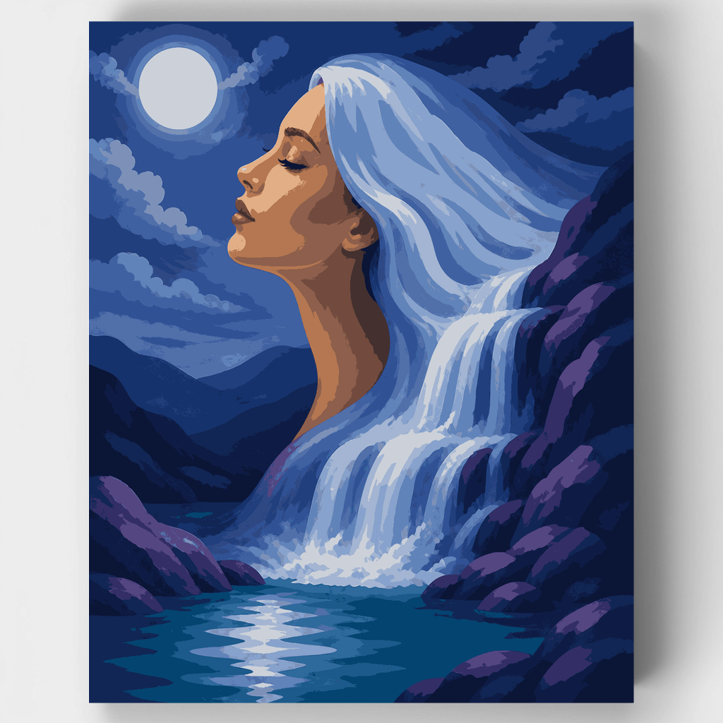 Kit de pintura por números - Musa de la cascada a la luz de la luna — Estándar