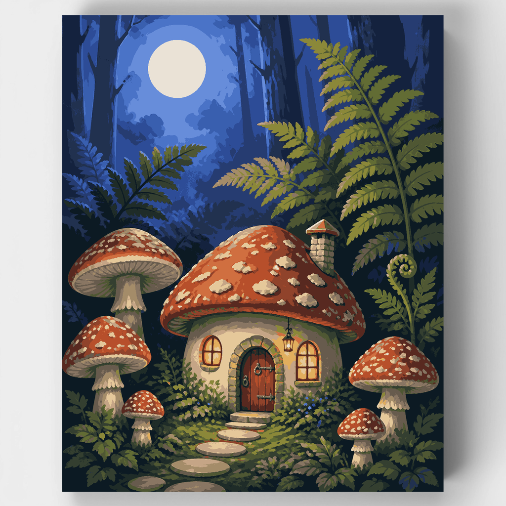Mushroom House Moonlight - Paint by Numbers Kit