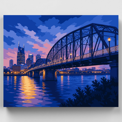 Nashville Bridge at Blue Hour - Paint by Numbers Kit