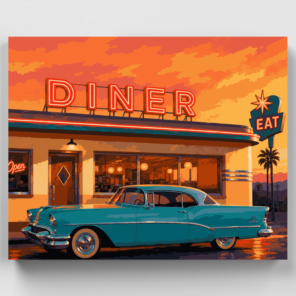 Neon Diner at Sunset - Paint by Numbers Kit
