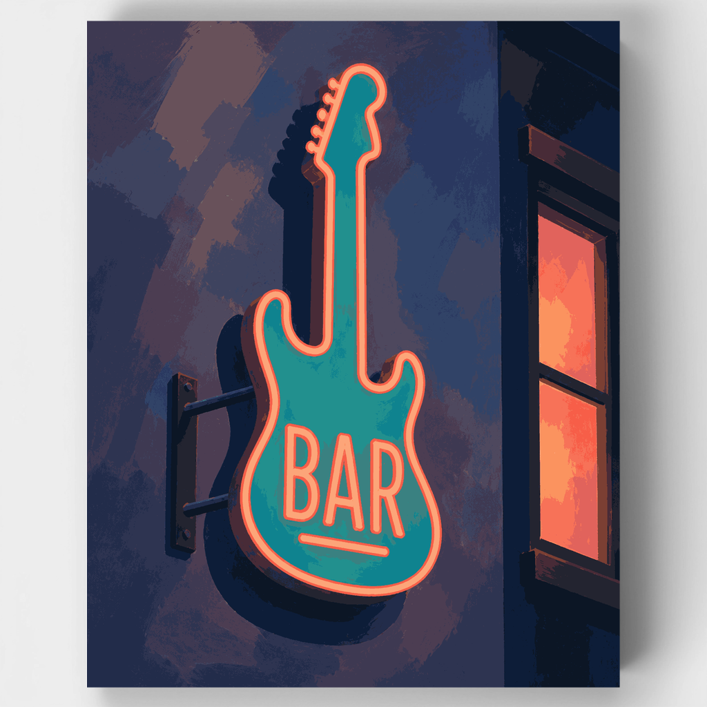 Kit de pintura por números - Letrero de neón de bar con guitarra — Estándar