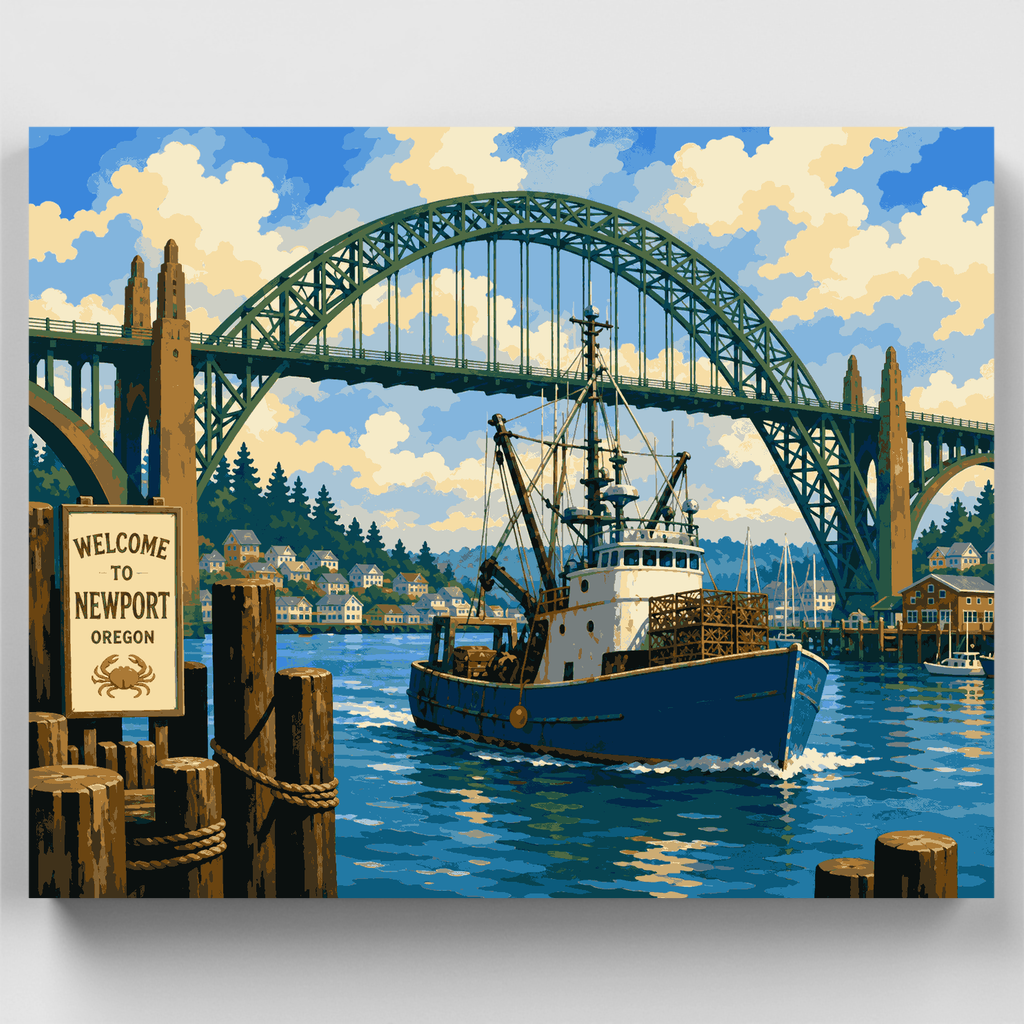 Kit de pintura por números - Barco cangrejero en el puerto de Newport — Estándar