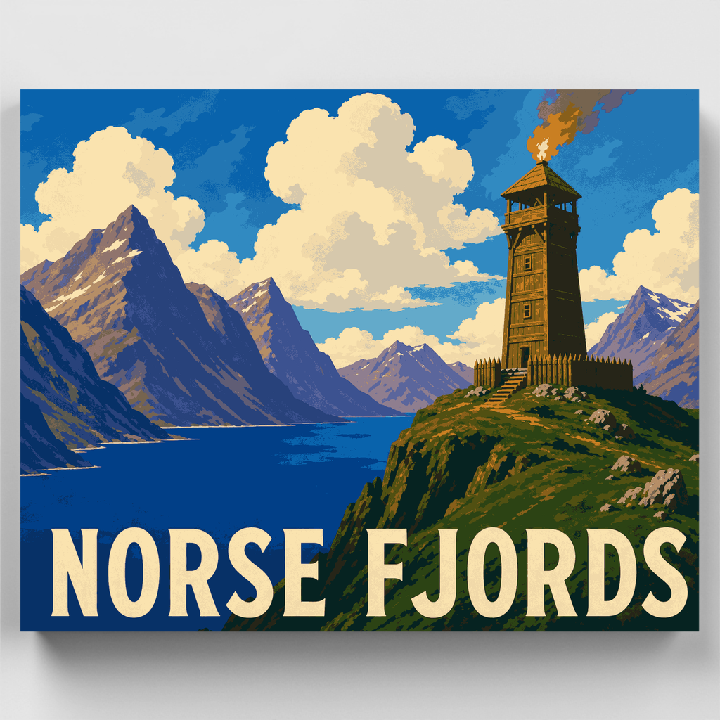 Kit de pintura por números: Atalaya vikinga en los fiordos nórdicos — Estándar