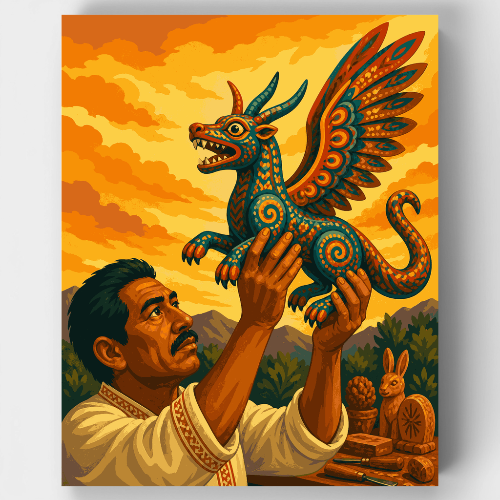 Kit de pintura por números: Dragón alebrije oaxaqueño — Estándar