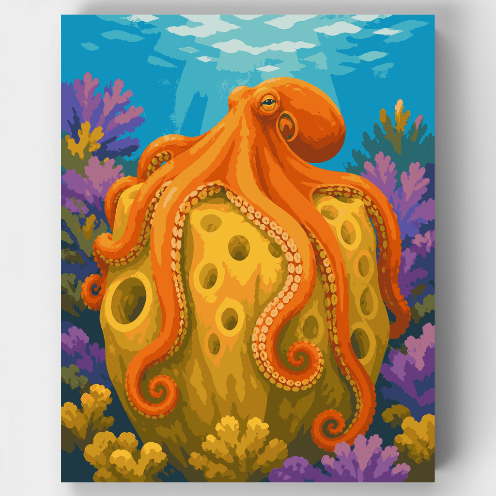 Pulpo sobre esponja dorada - Kit de pintura por números — Estándar