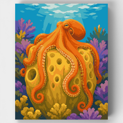 Octopus on Golden Sponge - Paint by Numbers Kit