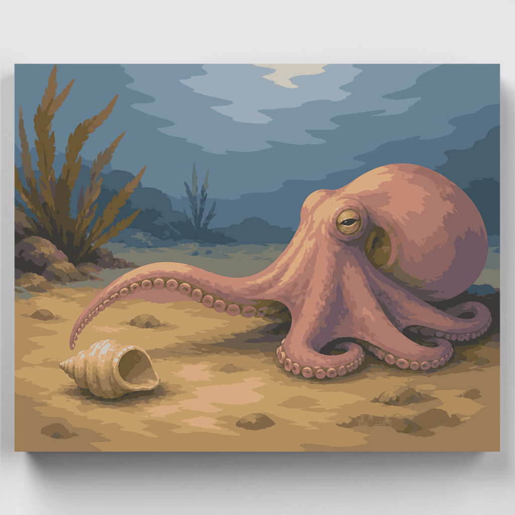 Kit de pintura por números - Pulpo alcanzando una concha — Estándar
