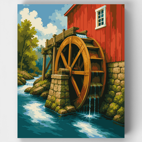 Old Mill Water Wheel - Paint by Numbers Kit