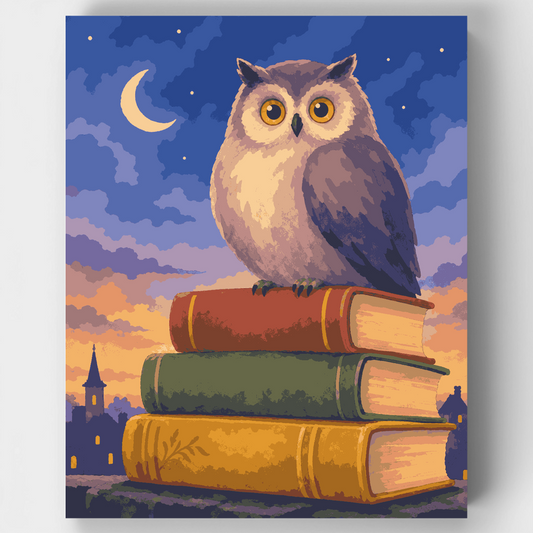 Owl on Books - Paint by Numbers Kit