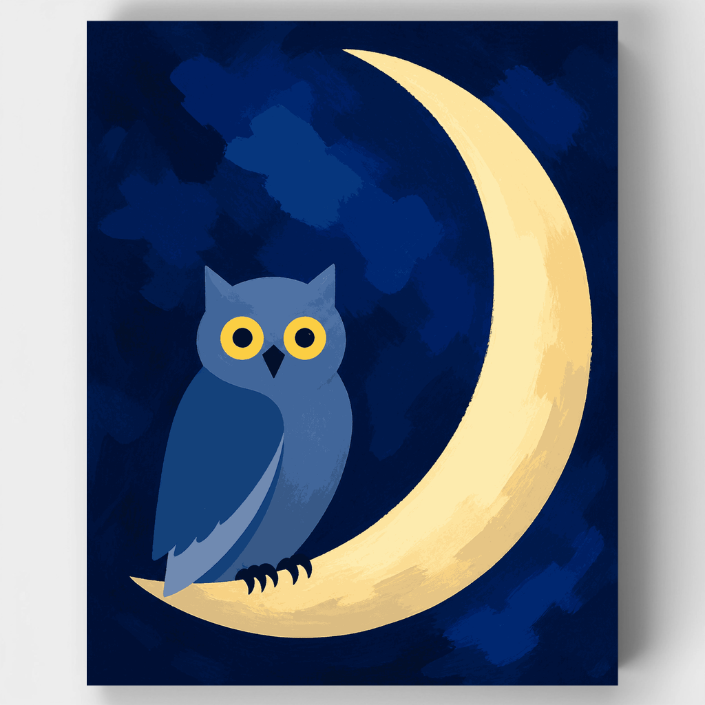 Búho en luna creciente - Kit de pintura por números — Estándar