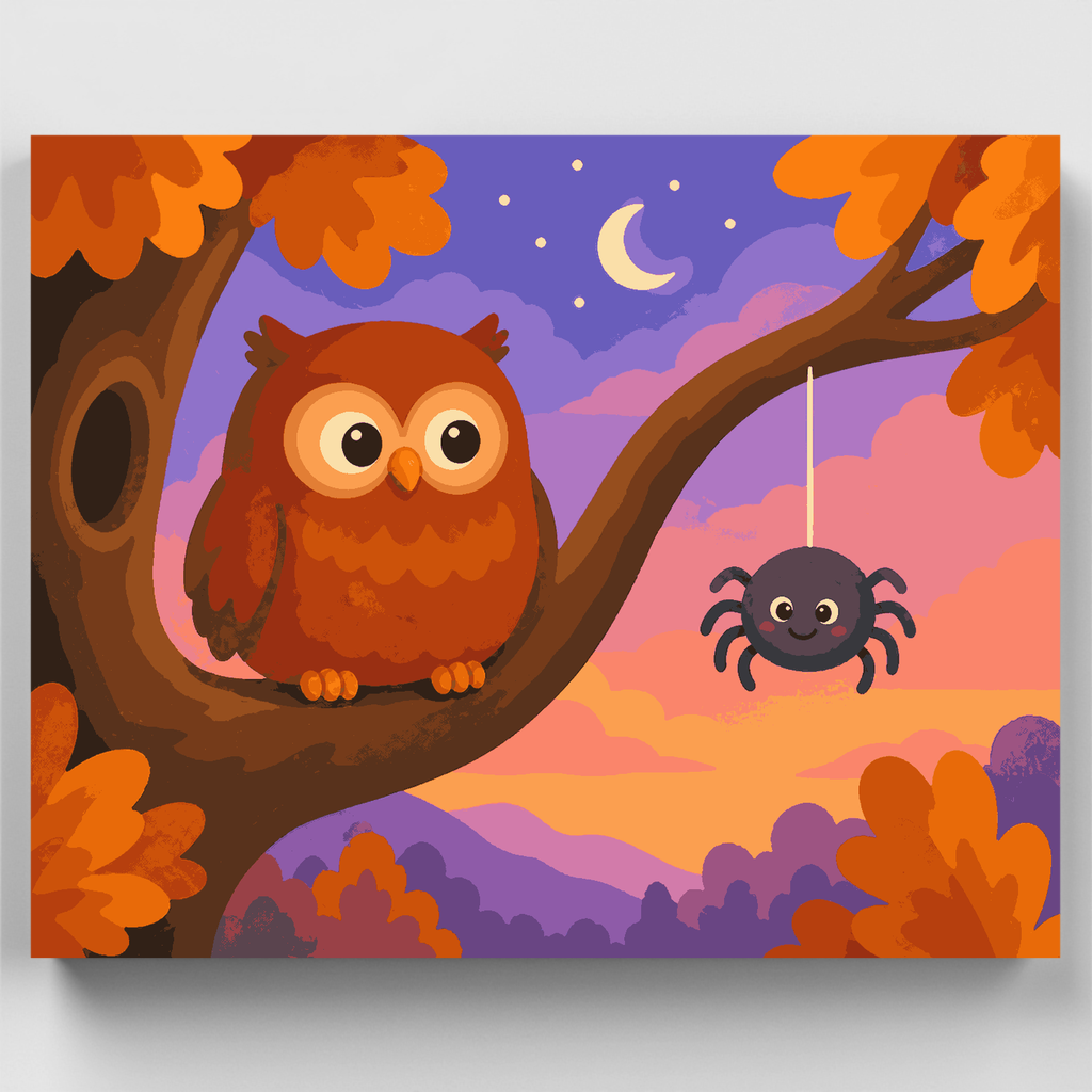 Kit de pintura por números - Rama con búho y araña — Estándar