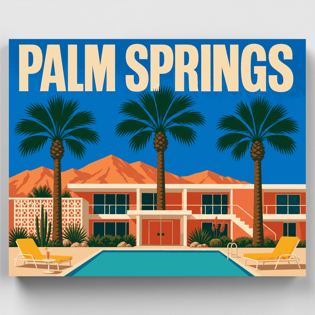 Retiro retro junto a la piscina en Palm Springs - Kit de pintura por números — Estándar